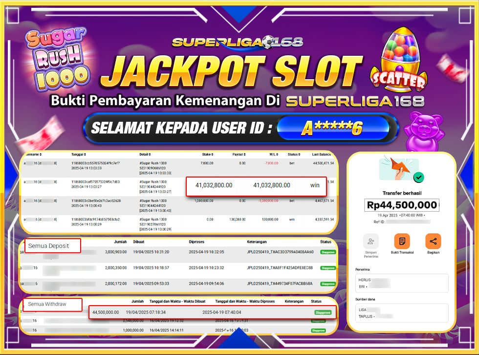 SUPERLIGA168 JACKPOT SUGAR RUSH 1000 Rp.44.500.000