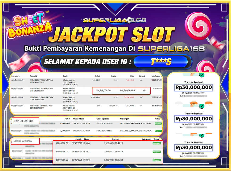 SUPERLIGA168 JACKPOT SWEET BONANZA Rp.90,000,000-LUNASSS