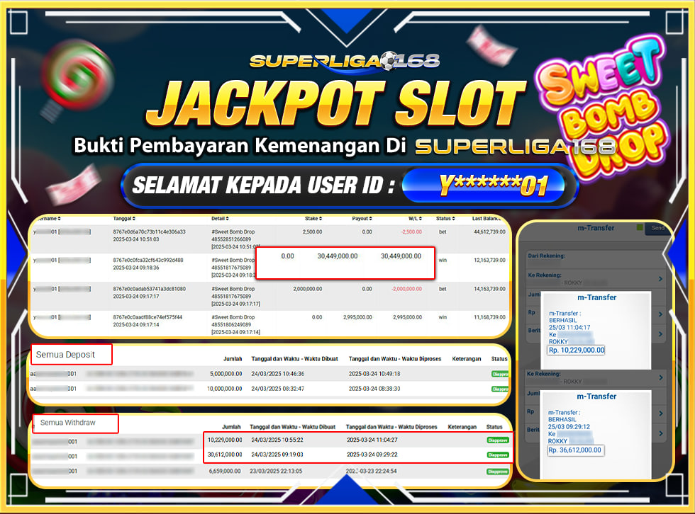 SUPERLIGA168 JACKPOT SWEET BOMB DROP Rp.46.841.000,- LUNAS